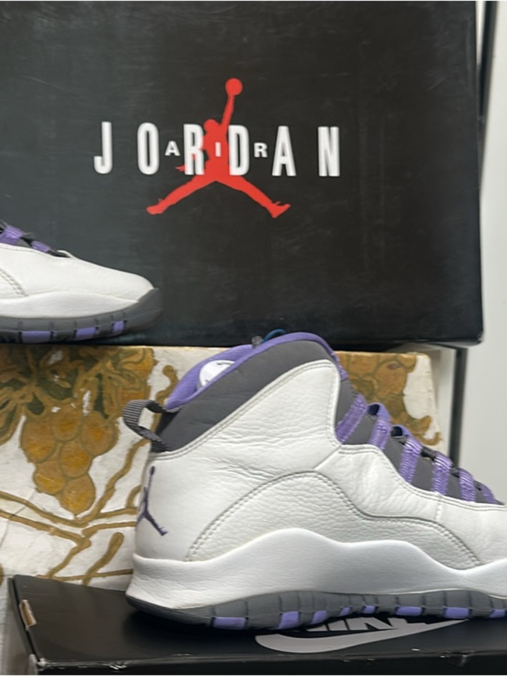 Jordan Retro High Top Sneakers White Gray Purple new with authenticated tag